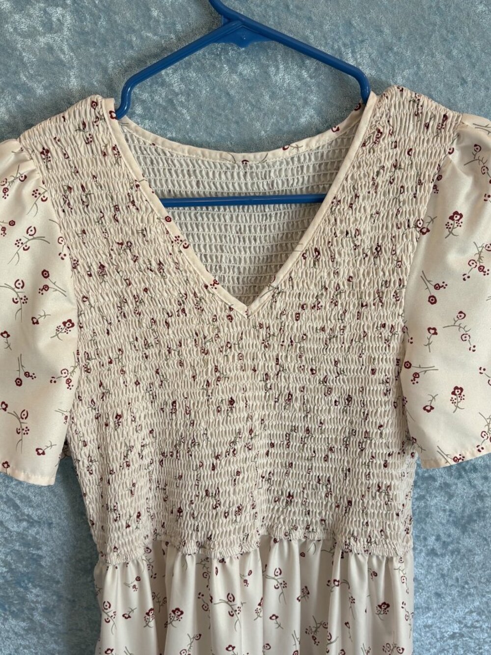 Cream Print Maxi Dress with Smocked Bodice Short Sleeves Tiered Skirt Small? - Picture 5 of 5